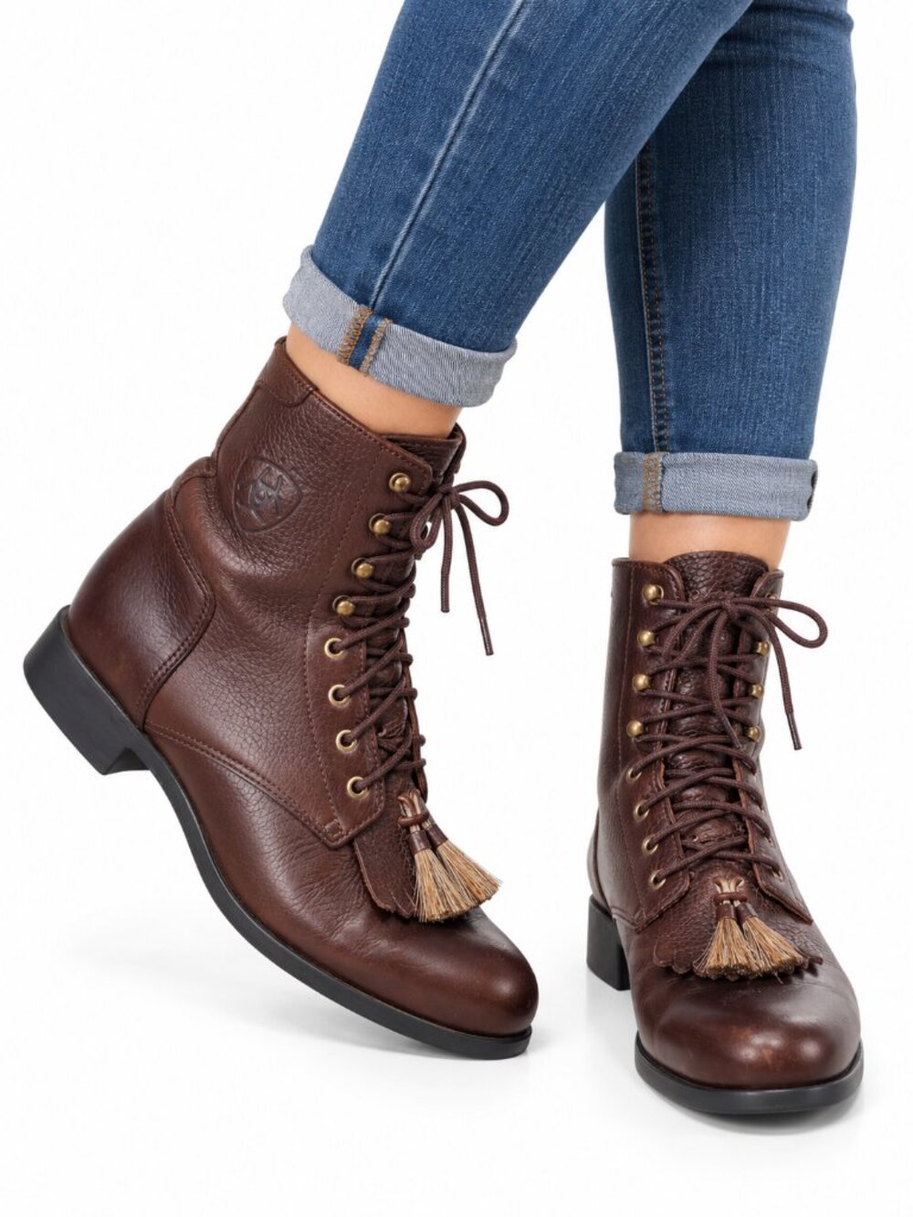 ARIAT Heritage Lacer Western Paddock Boots Brown Sz 7 Leather Kiltie Horsehair